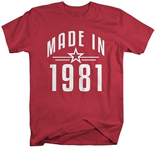 Shirts By Sarah Men's Made In 1981 Birthday T-Shirt Retro Star Custom Shirts-Shirts By Sarah