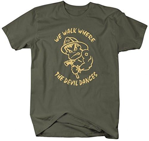 Shirts By Sarah Men's Firefighter T-Shirt Walk Where The Devil Dances Shirts-Shirts By Sarah