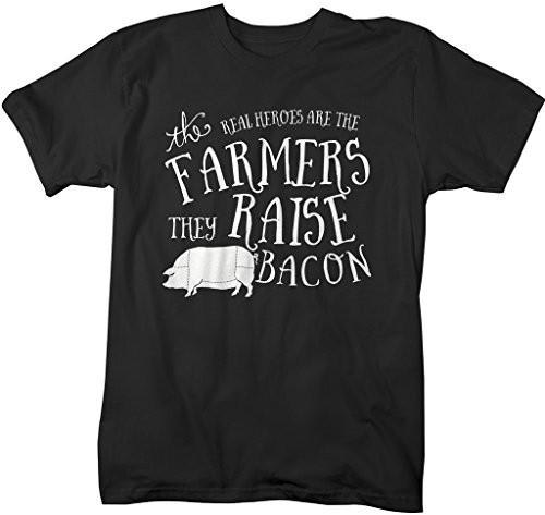Shirts By Sarah Men's Hilarious Bacon T-Shirt Funny Farmers Real Heroes Tee-Shirts By Sarah