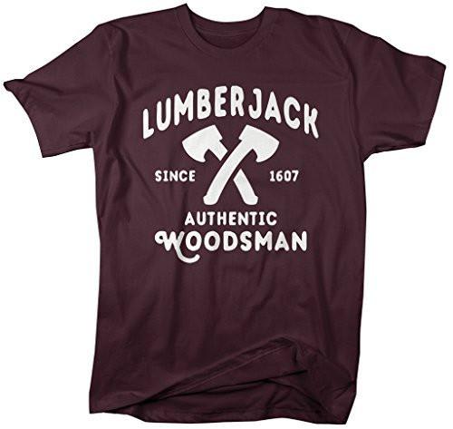 Shirts By Sarah Men's Lumberjack T-Shirt Authentic Woodsman Shirts Axe Man Tee-Shirts By Sarah