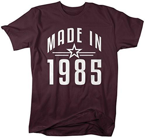 Shirts By Sarah Men's Made In 1985 Birthday T-Shirt Retro Star Custom Shirts-Shirts By Sarah