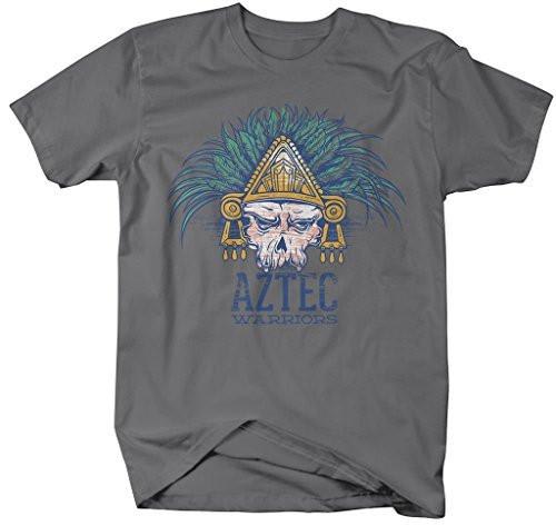 Shirts By Sarah Men's Hipster Aztec Shirt Warrior Skull T-Shirts-Shirts By Sarah