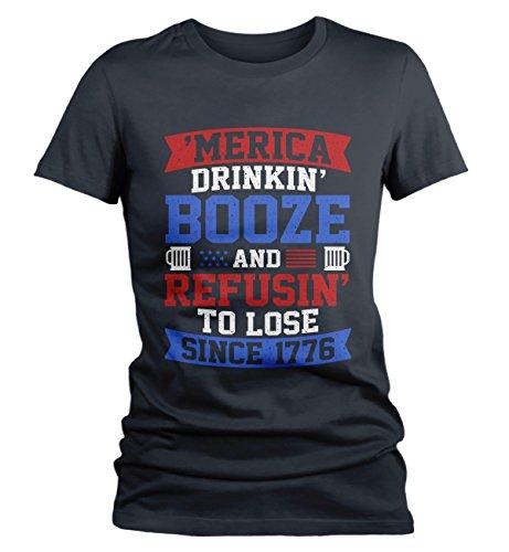 Shirts By Sarah Women's Patriotic Funny 'Merica Drinkin' Booze T-Shirt 4th July-Shirts By Sarah
