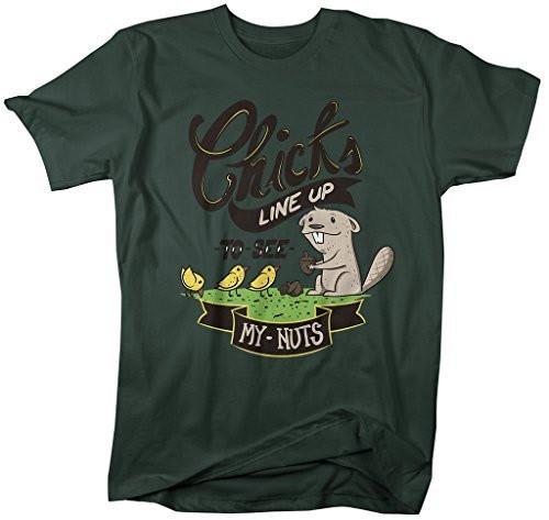 Shirts By Sarah Men's Funny Squirrel T-Shirt Chicks See My Nuts Hilarious Shirts-Shirts By Sarah