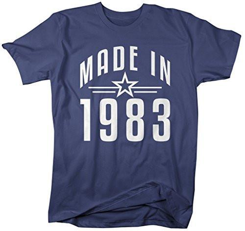 Shirts By Sarah Men's Made In 1983 Birthday T-Shirt Retro Star Custom Shirts-Shirts By Sarah