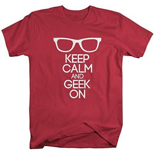 Shirts By Sarah Men's Keep Calm Geek On T-Shirt Glasses Nerd Shirts-Shirts By Sarah