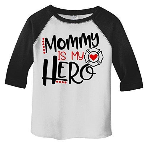 Shirts By Sarah Toddler Mommy Is Hero Firefighter 3/4 Sleeve Raglan T-Shirt-Shirts By Sarah