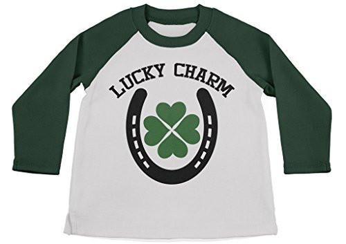 Shirts By Sarah Boy's St. Patrick's Day Lucky Charm St. Patrick's Day 3/4 Sleeve Raglan Shirt-Shirts By Sarah