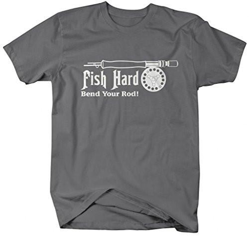 Shirts By Sarah Men's Funny Fishing T-Shirt Bend Your Rod Fish Hard-Shirts By Sarah