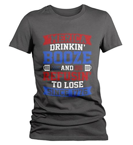 Shirts By Sarah Women's Patriotic Funny 'Merica Drinkin' Booze T-Shirt 4th July-Shirts By Sarah