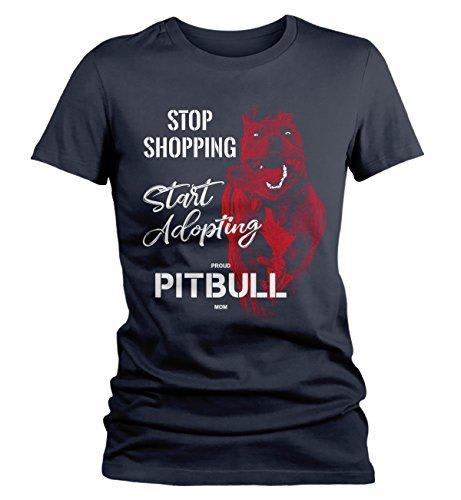 Shirts By Sarah Women's Pitbull Mom T-Shirt Stop Shopping Adopt Rescue Tee Dog Lover Shirts-Shirts By Sarah