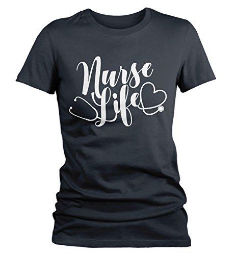 Shirts By Sarah Women's Funny Nurse Life T-Shirt Stethoscope Tee Shirt-Shirts By Sarah