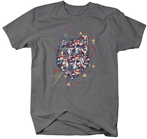 Shirts By Sarah Men's Hipster Geometric Wolf Graphic T-Shirt-Shirts By Sarah