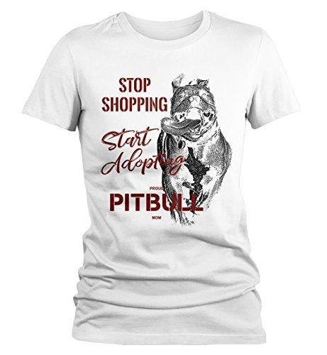Shirts By Sarah Women's Pitbull Mom T-Shirt Stop Shopping Adopt Rescue Tee Dog Lover Shirts-Shirts By Sarah