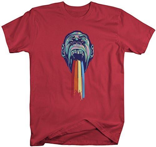 Shirts By Sarah Men's Hipster Ape T-Shirt Puke Rainbow Shirts-Shirts By Sarah