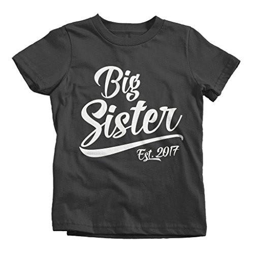 Shirts By Sarah Girl's Big Sister Est. 2017 T-Shirt Sibling Matching Shirts-Shirts By Sarah