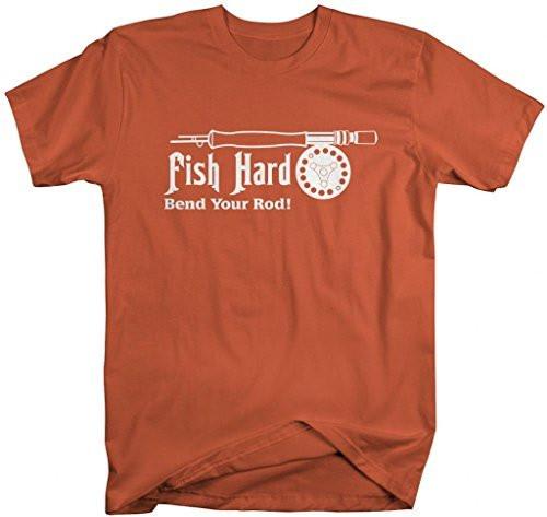 Shirts By Sarah Men's Funny Fishing T-Shirt Bend Your Rod Fish Hard-Shirts By Sarah