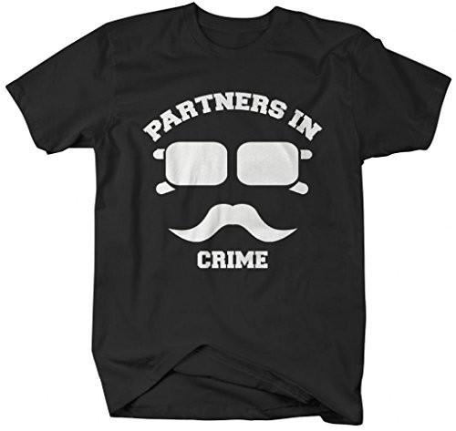 Shirts By Sarah Unisex Best Friend Couples T-Shirts Partners In Crime Hipster Mustache-Shirts By Sarah