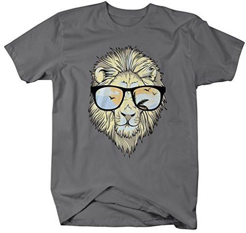 Shirts By Sarah Men's Hipster Lion Sunglasses T-Shirt Summer Big Cat Shirts-Shirts By Sarah