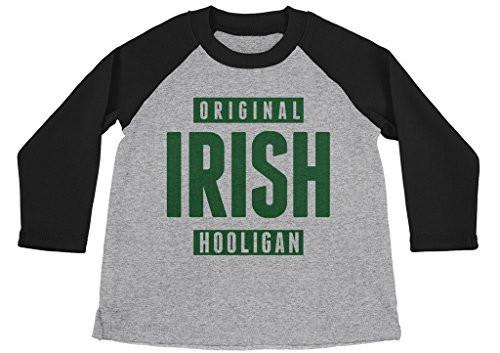 Shirts By Sarah Boy's Funny St. Patrick's Day Shirt Original Irish Hooligan 3/4 Sleeve Raglan Shirts-Shirts By Sarah