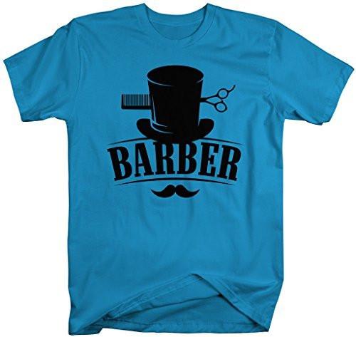 Shirts By Sarah Men's Barber T-Shirt Top Hat Vintage Hipster Mustache Barbers Shirts-Shirts By Sarah