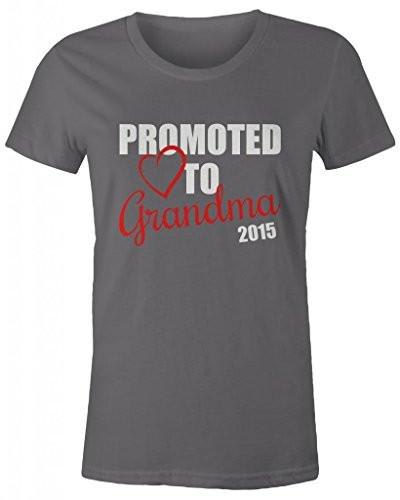 Shirts By Sarah Women's Promoted To Grandma 2015 T-Shirt New Grandparents Baby Reveal-Shirts By Sarah