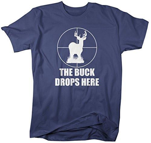 Shirts By Sarah Men's Funny Hunting T-Shirt Buck Drops Here Deer Shirt-Shirts By Sarah