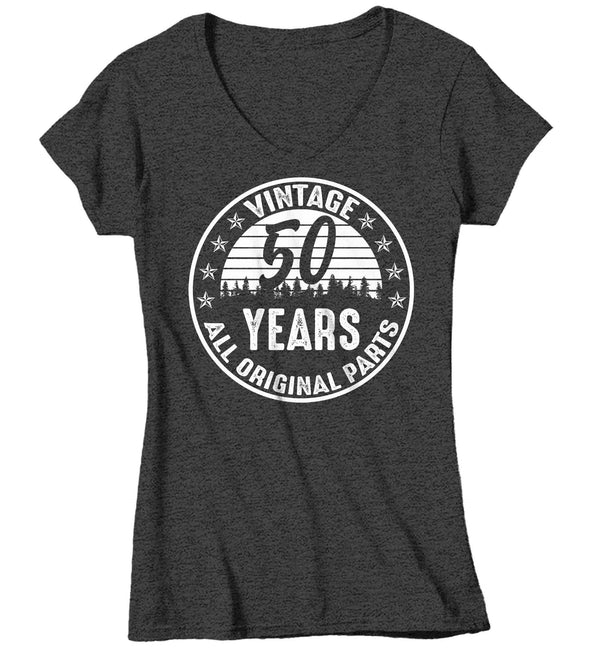 Women's V-Neck 50th Birthday Shirt Original Parts T Shirts Fiftieth Birthday Shirts Shirt For 50th Vintage Age 50th Birthday Gift Ladies-Shirts By Sarah