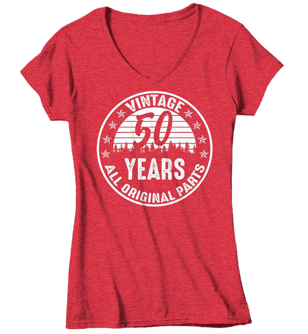 Women's V-Neck 50th Birthday Shirt Original Parts T Shirts Fiftieth Birthday Shirts Shirt For 50th Vintage Age 50th Birthday Gift Ladies-Shirts By Sarah