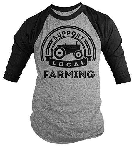 Shirts By Sarah Men's Support Local Farming 3/4 Sleeve T-Shirt Tractor Farm Shirts-Shirts By Sarah