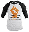 Shirts By Sarah Men's Leukemia Awareness Shirt 3/4 Sleeve Fight For Sister Fist Raglan Orange Ribbon