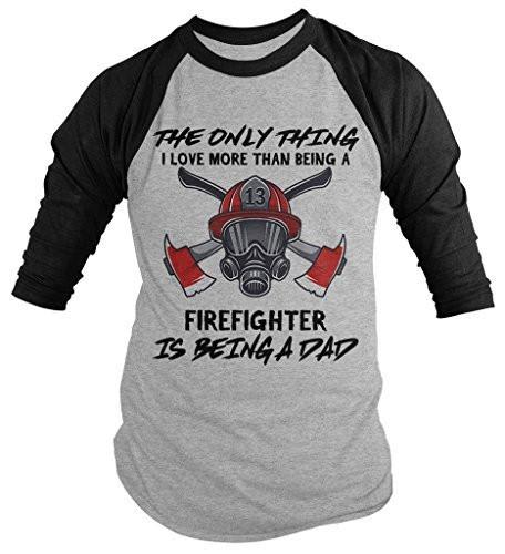 Shirts By Sarah Men's Firefighter Love Being A Dad Fireman 3/4 Sleeve Raglan Shirt-Shirts By Sarah