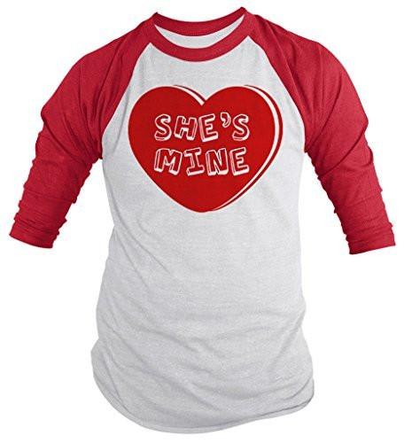 Shirts By Sarah Unisex Matching Valentine's Day Couples 3/4 Sleeve She's Mine Heart Shirts-Shirts By Sarah