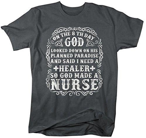 Shirts By Sarah Men's Funny Nurses T-Shirt On 8th Day God Created Nurse Healer-Shirts By Sarah