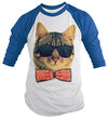 Shirts By Sarah Men's Funny Hipster Cat Shirt 3/4 Sleeve Raglan Kitty Shirts Bow Tie