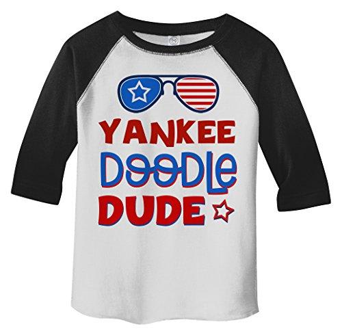 Boy's Patriotic 4th July T-Shirt Yankee Doodle Dude 3/4 Sleeve Raglan-Shirts By Sarah