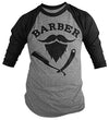 Shirts By Sarah Men's Barber 3/4 Sleeve Shirt Hair Stylist Mustache Beard Raglan