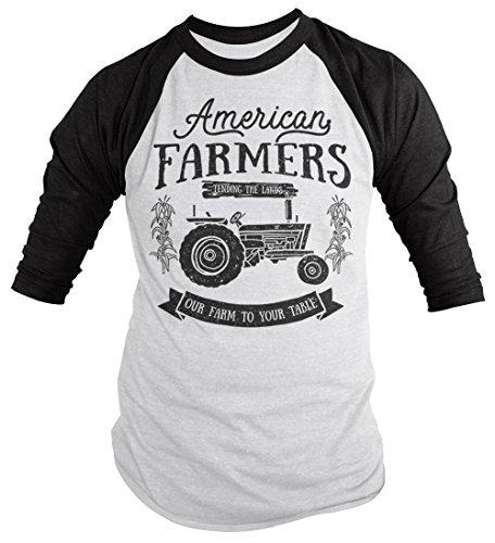 Men's Vintage Farmer T-Shirt American Farmers Tractor Tee Farm to Table 3/4 Sleeve Raglan-Shirts By Sarah