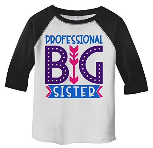 Girl's Toddler Professional Big Sister T-Shirt Cute Sibling Shirt 3/4 Sleeve Raglan-Shirts By Sarah