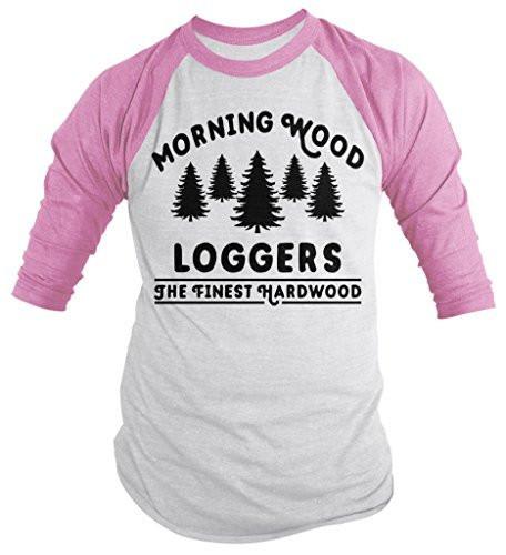 Shirts By Sarah Men's Funny Offensive Lumberjack Shirt Morning Wood Loggers 3/4 Sleeve Shirts-Shirts By Sarah