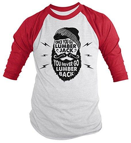 Shirts By Sarah Men's Funny Lumberjack T-Shirt Never Lumber Back Woodsman Tee 3/4 Sleeve Raglan-Shirts By Sarah