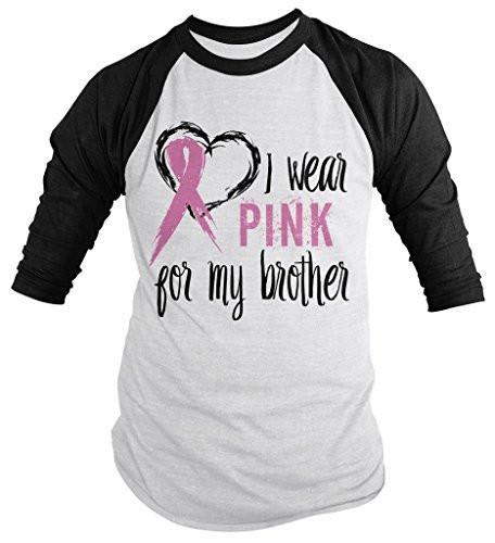 Shirts By Sarah Men's Pink Ribbon Shirt Wear For Brother 3/4 Sleeve Raglan Awareness Shirts-Shirts By Sarah