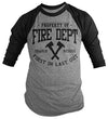 Shirts By Sarah Men's Firefighter Property Of Fire Dept 3/4 Sleeve Raglan Shirts