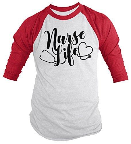 Shirts By Sarah Men's Funny Nurse Life T-Shirt Stethoscope Tee 3/4 Sleeve Raglan-Shirts By Sarah