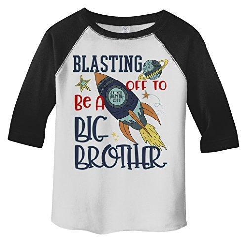 Shirts By Sarah Boy's Toddler Big Brother T-Shirt Rocket Space Launch 2019 Shirt 3/4 Sleeve Raglan-Shirts By Sarah