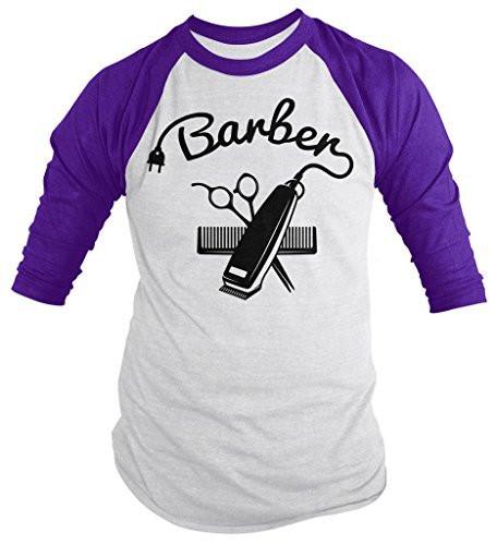 Shirts By Sarah Men's Barber Shirts Hair Clippers 3/4 Sleeve Raglan Shirt-Shirts By Sarah