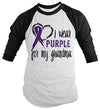 Shirts By Sarah Men's Purple Ribbon Shirt Wear For Grandma 3/4 Sleeve Raglan Awareness Shirts