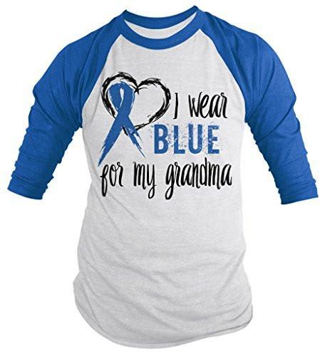 Shirts By Sarah Men's Blue Ribbon Shirt Wear For Grandma 3/4 Sleeve Raglan Awareness Shirts-Shirts By Sarah