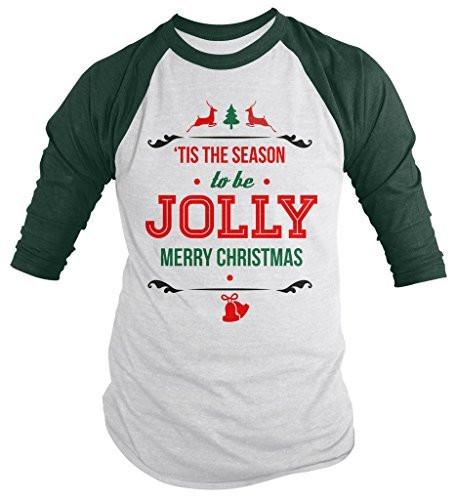 Shirts By Sarah Men's Christmas Shirt Tis The Season Jolly 3/4 Sleeve Raglan Shirts-Shirts By Sarah