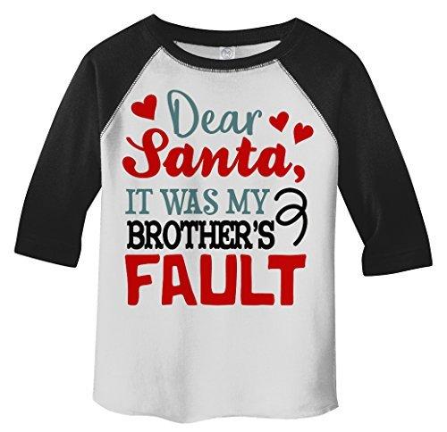Shirts By Sarah Toddler Dear Santa Brother's Fault 3/4 Sleeve Raglan T-Shirt-Shirts By Sarah
